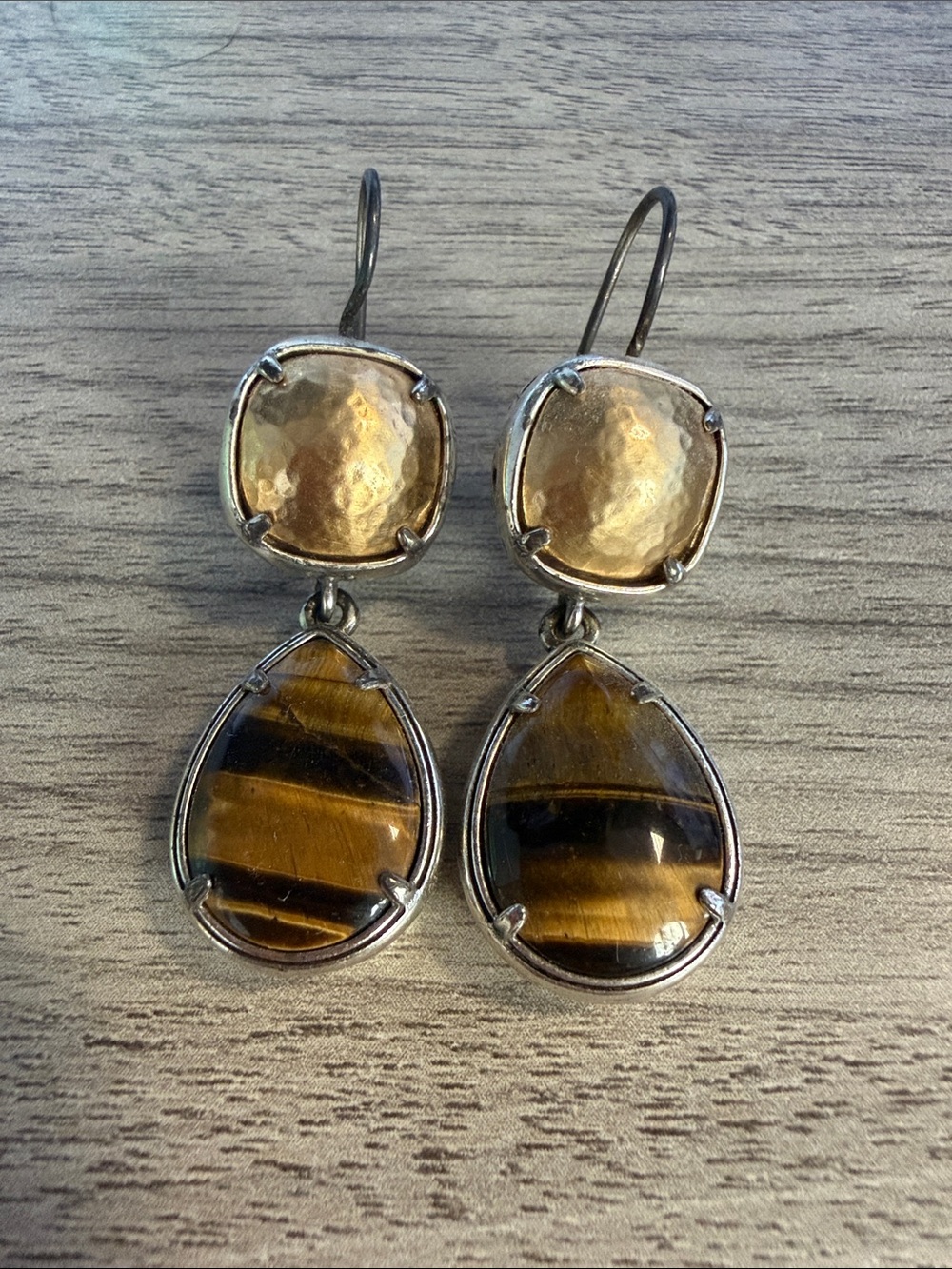 Brighton Brown and Gold Tiger's Eye Double Drop Earrings